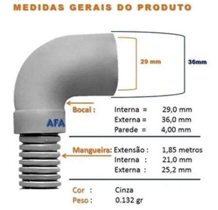 Mangueira Saída Água 1,85m Bocal Curvo Grosso